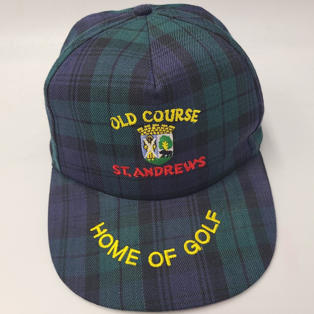 Vintage Old Course St Andrews Hat Snapback Blue Green Plaid Golf Scotland Men